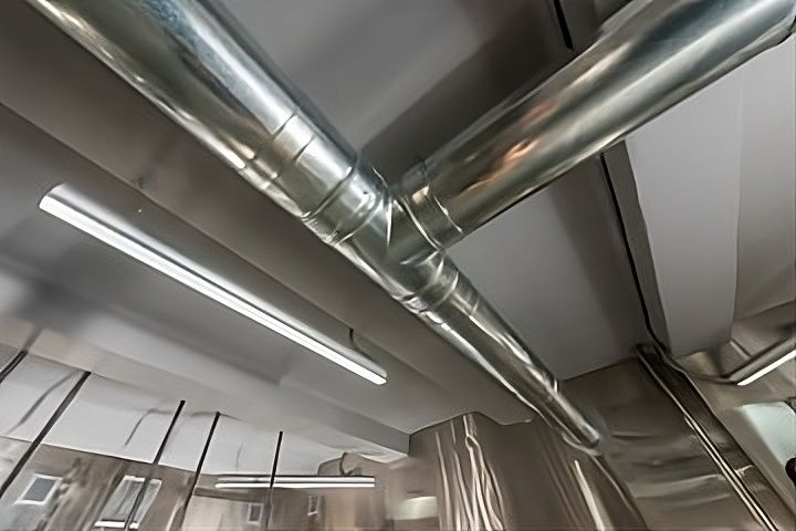 Exposed ductwork: Spiral duct, office ceiling